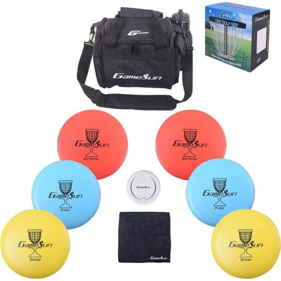 Disc Golf Starter Set with 6 Discs, 1 Marker,1 Towel and Starter Disc Golf Bag